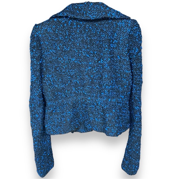 Nanette Lepore Tweed Cropped Military Style Blue Black Vamp Blazer Medium - Picture 7 of 7